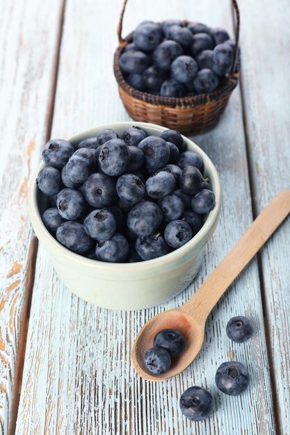 Fresh blueberries on wooden table