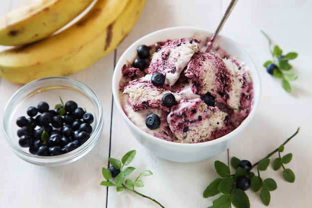 fresh blueberry and banana homemade ice cream