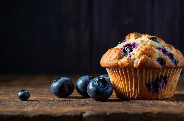 Photo fresh blueberry muffin on wood