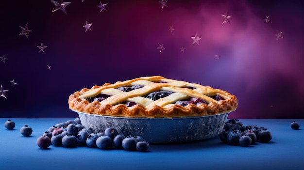 A fresh blueberry pie with a starshaped crust design