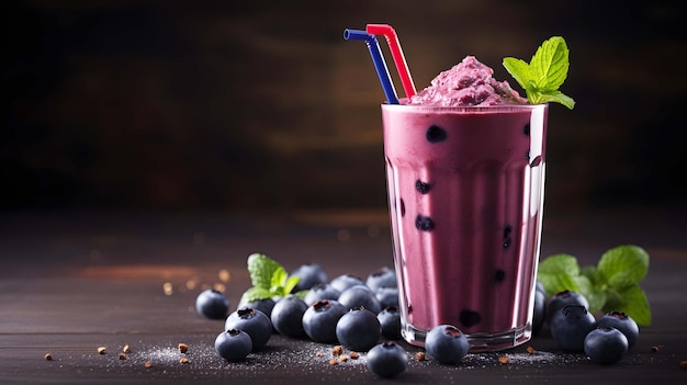 Fresh blueberry smoothie in the glass