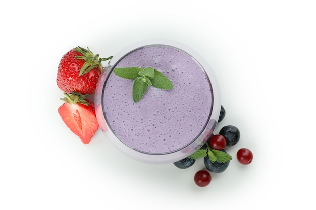 Fresh blueberry smoothie isolated on white background