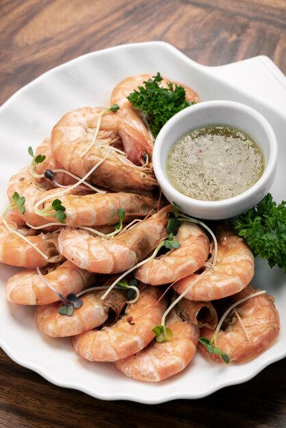 fresh boiled prawns with zesty citrus dipping sauce