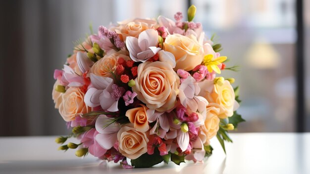 결혼식이나 생일 선물을 위한 다채로운 꽃의 신선한 꽃다발