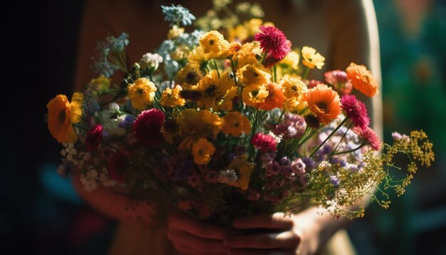 Fresh bouquet of flowers outdoors generated by AI