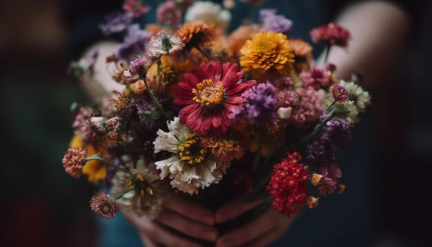 A fresh bouquet of multi colored wildflowers brings nature indoors generated by ai