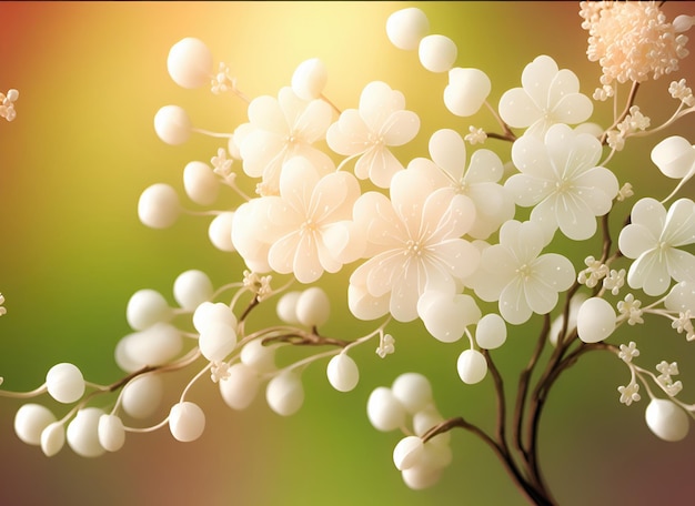 Fresh branch of flowers on a light pastel background Empty space for text