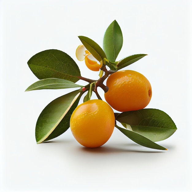 Fresh branh with loquat fruit on white background