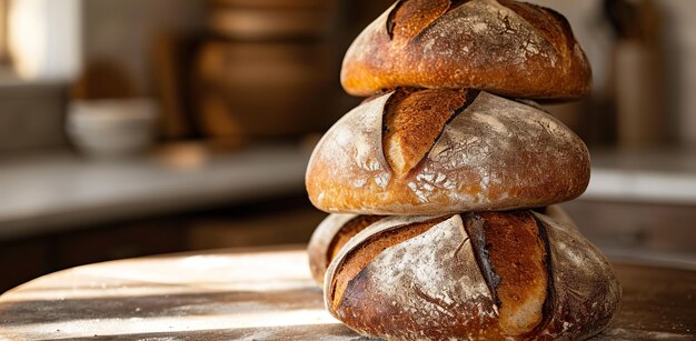 Fresh bread in a bakery Concept of homemade baking craftsmanship
