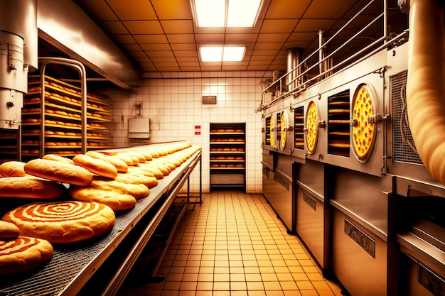 Fresh bread in bakery factory food production