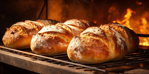 Fresh bread in bakery oven