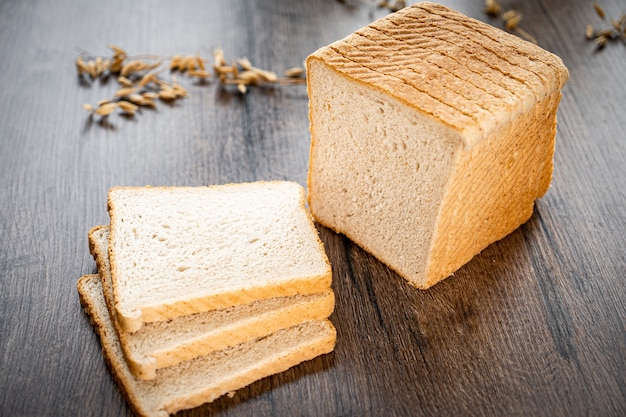 Fresh bread bakery on wooden table