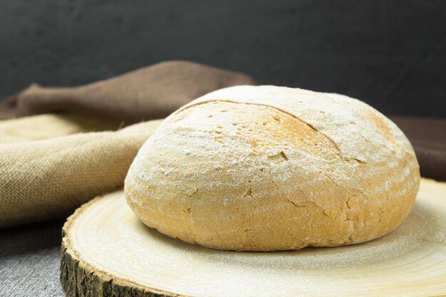 Fresh bread closeup Freshly baked bread on the table Delicious homemade bread Copy space