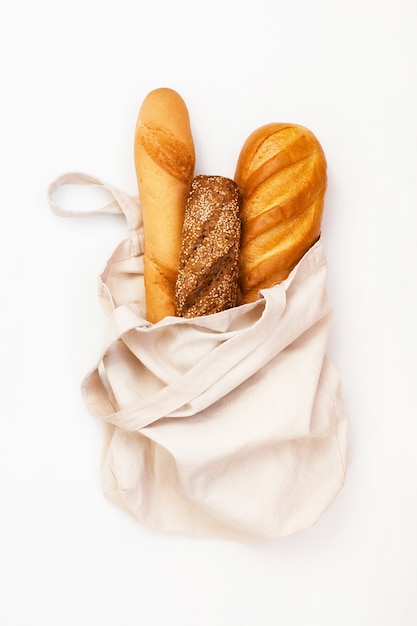 Fresh bread in an eco bag