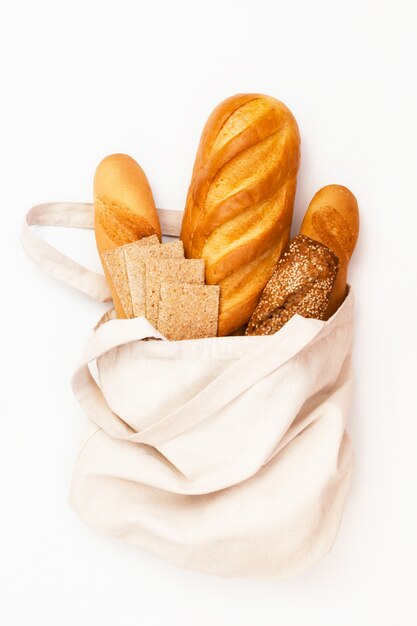 Fresh bread in an eco bag