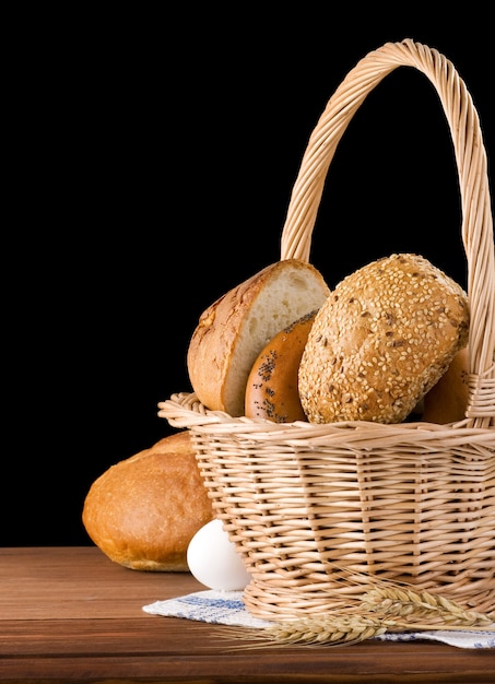 Fresh bread isolated on black background