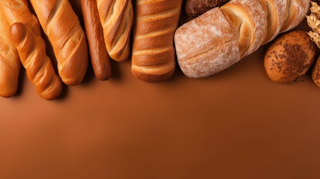 Fresh bread on minimal background with copy space