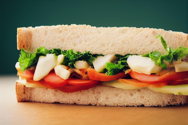 fresh bread sandwich with salad lettuce tomatoes cheese