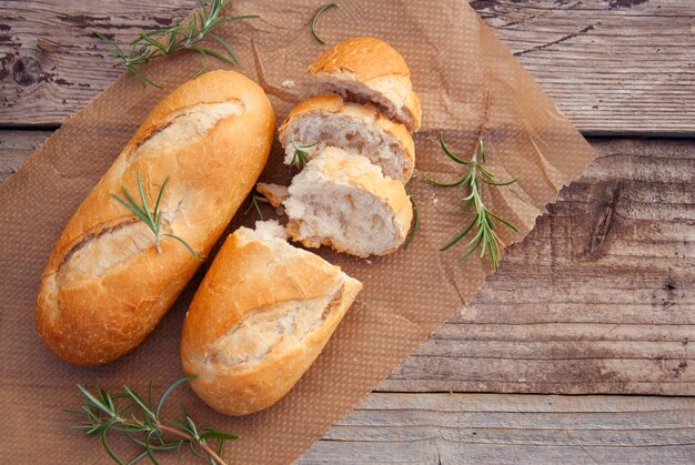 Fresh bread slice pastry on rustic table