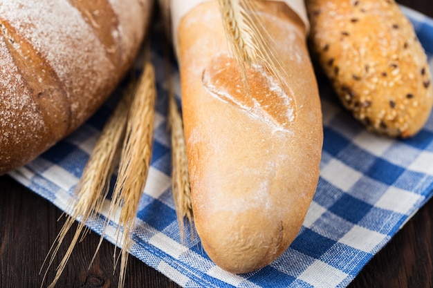 Fresh bread on table. Homemade bread..