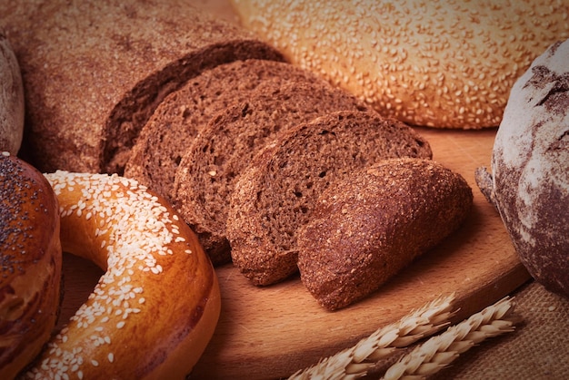 fresh bread and wheat on the burlap