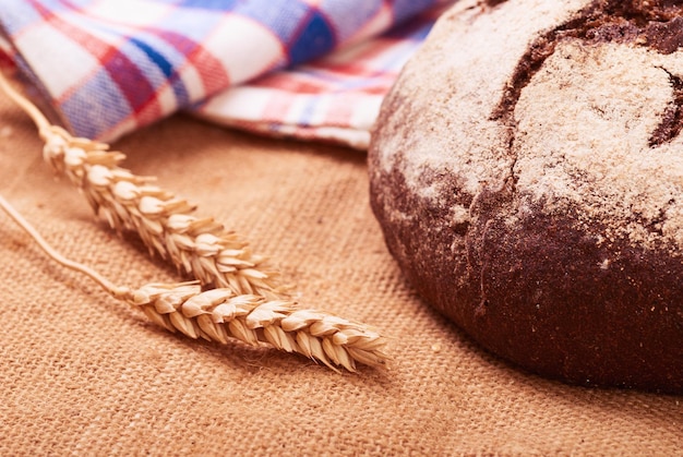 fresh bread and wheat on the burlap