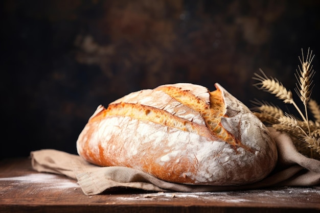 Fresh bread on wooden desk