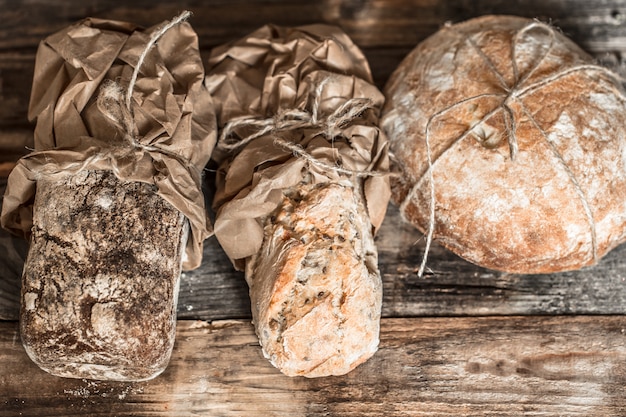 fresh bread on wooden table