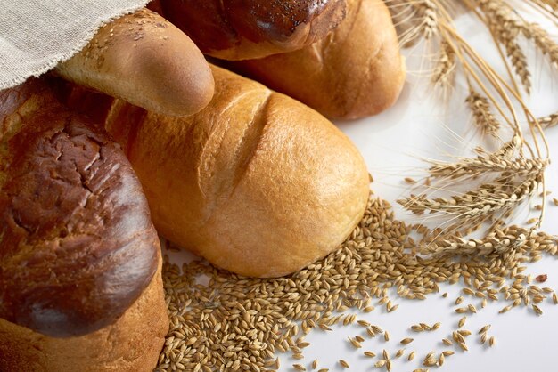 Fresh bread on wooden worktop