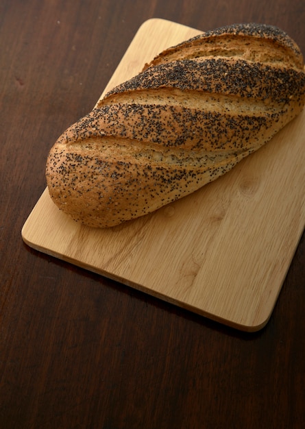 Fresh bread on wooden 