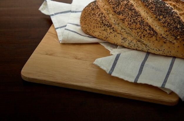 Fresh bread on wooden 