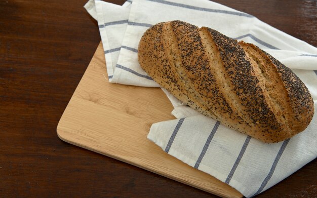 Fresh bread on wooden 