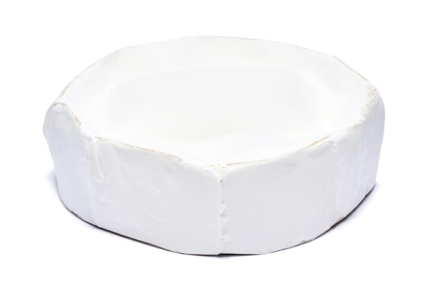 Fresh brie or camembert cheese isolated on a white background