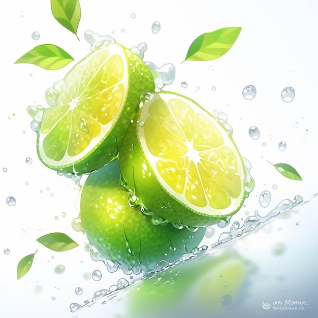 Fresh Bright Lime Whole Cut Illustration