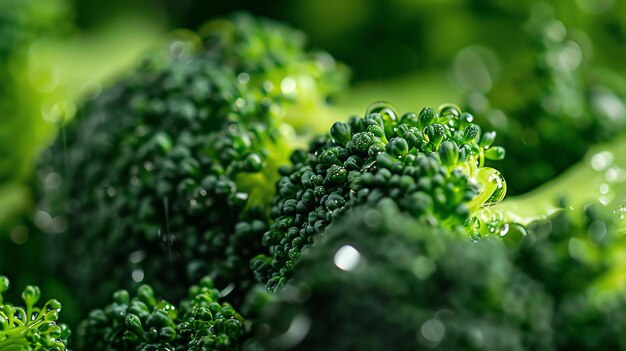 Foto fiori di broccoli freschi coperti di gocce di rugiada da vicino il concetto di mangiare sano verdure biologiche e cibo vegano
