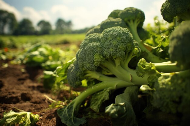 Foto broccoli freschi che crescono in un campo di un'azienda agricola biologica