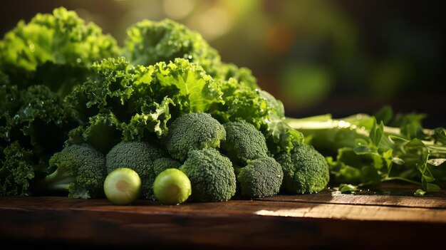 Photo fresh broccoli vegetables on wooden table