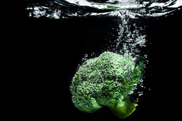 Fresh broccoli in water