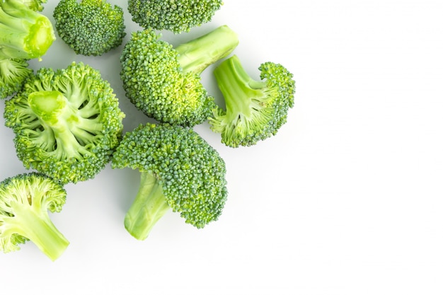 Fresh broccoli on white in top view