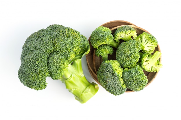 Fresh broccoli on white in top view