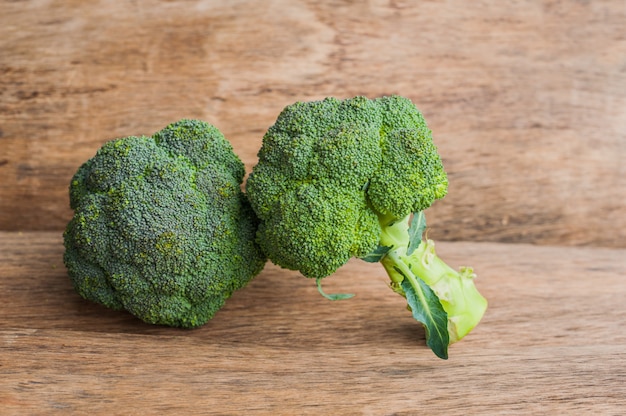 Fresh broccoli on a wooden table