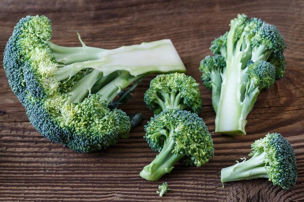 Fresh broccoli on the wooden table