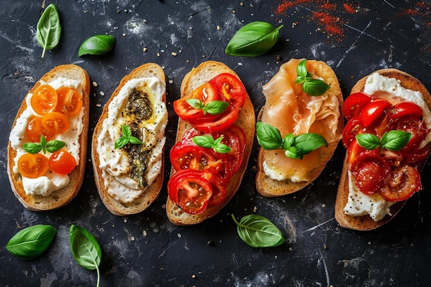 Foto spazio di copia dell'assortimento di bruschetta fresca