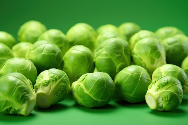 Fresh Brussel Sprouts on Green Background AI Generated