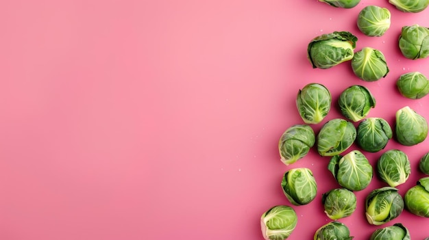 Fresh Brussels Sprouts on Pink Background with Copy Space