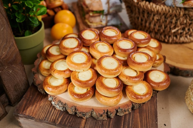 Fresh bun with curd pastry on the table