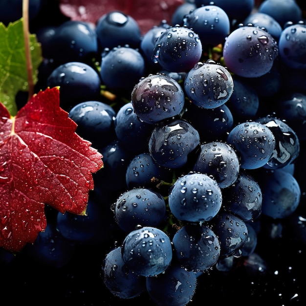 Fresh bunch of grapes with water droplets adorned on the surface