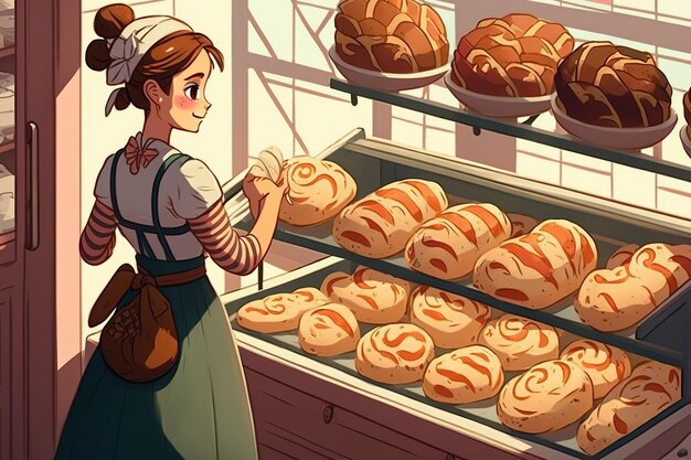 Fresh buns are sold by a grocery vendor in the bakery section