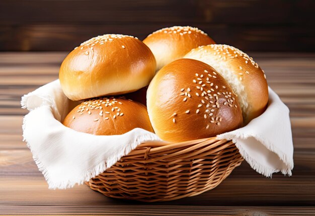 Fresh buns in a wicker basket