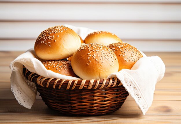 Fresh buns in a wicker basket